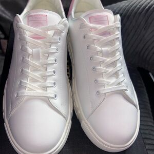 Versace White and Pink Leather Sneakers